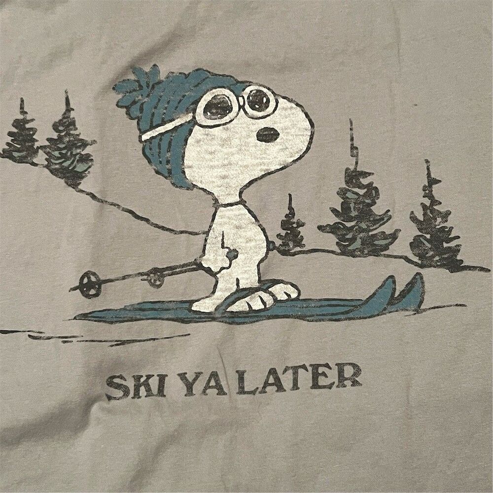 Snoopy Ski Ya Later Tee Peanuts Gray 2XL Winter Skiing Graphic Shirt - Picture 4 of 5